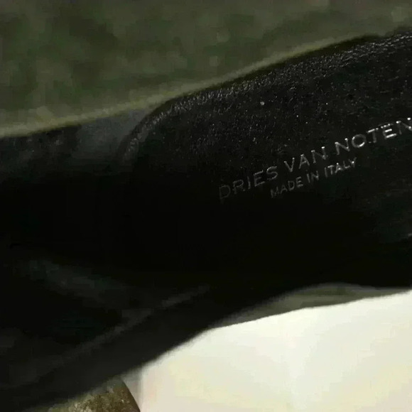 DRIES VAN NOTEN Emerald Green Distressed Metallic Leather Mid Calf Boots 9US - Picture 7 of 9